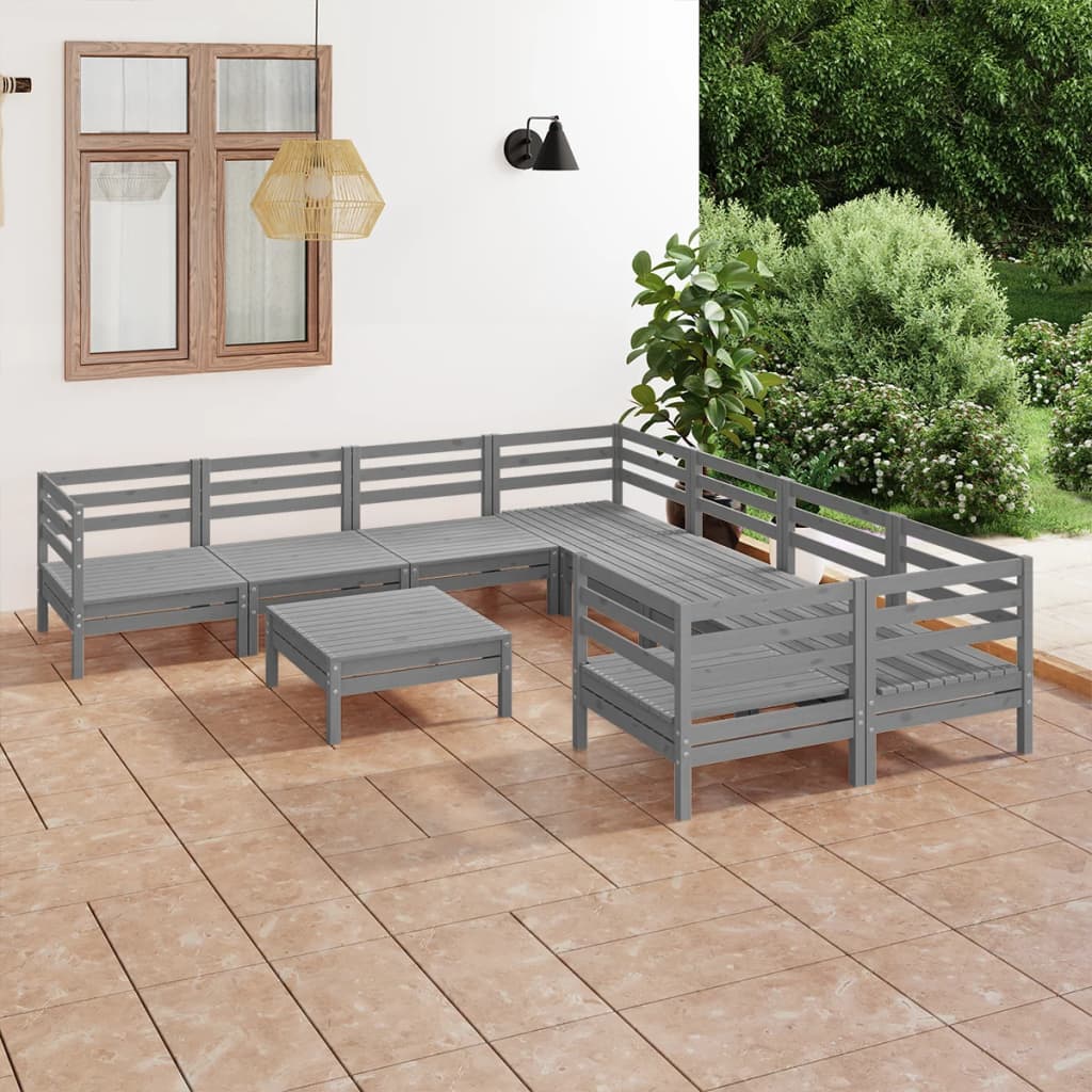 9-tlg. Garten-Lounge-Set Grau Kiefer Massivholz